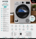 جروينيا مجفف ملابس Heat Pump بسعة 9 كجم بتصميم أنيق باللون الرمادي المعدني DPNE92/GNLW/A - Image 2