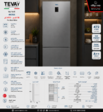 تيفا ثلاجة بسعة 472 لتر (18 قدم) بتصميم Pro Steel Silver الأنيق يمنح مطبخك مظهراً عصرياً فريزر سفلي (Bottom Freezer) قابل للعكس ديجيتال استانلس 483SS - الصورة 2