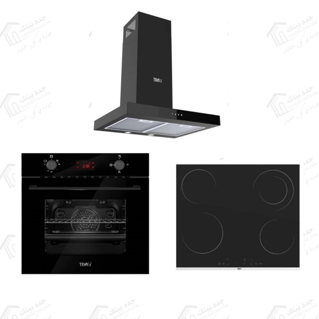 طقم بلت إن تيفا شفاط 60 سم حرف T قوة الشفط 850 م3/ س ديجيتال اسود CTW 37-HTC-BLACK تيفا مسطح كهرباء بلت ان 60 سم 4 مناطق للطهي أسود MS263 تيفا فرن غاز بلت ان 60 سم 72 لتر ديجيتال اسود NBGF BDT