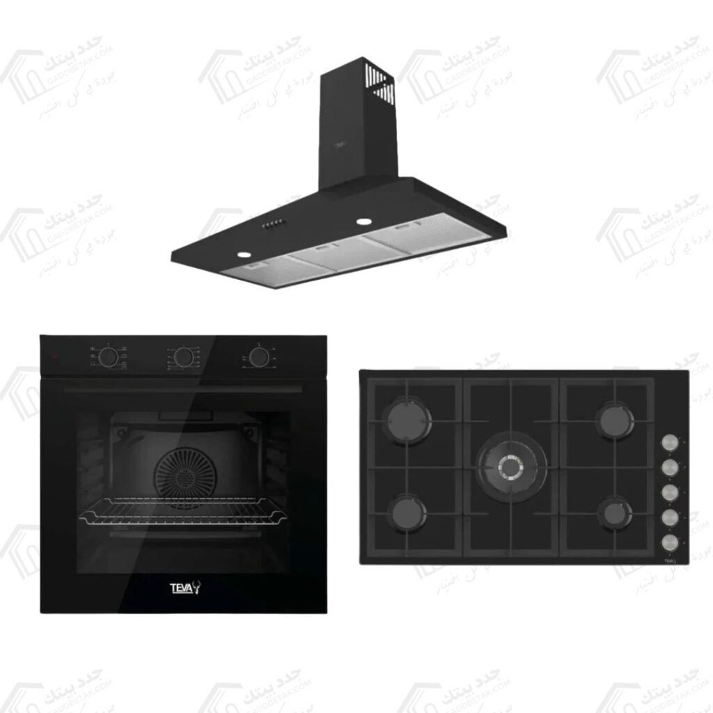 طقم بلت إن تيفا شفاط هرمي 90 سم قوة الشفط 850 م3/س اسود D004-90-850-BLACK تيفا مسطح غاز بلت ان 90 سم 5 شعلة أسود BL225 تيفا فرن غاز بلت ان 60 سم 82 لتر اسود QGSTL 75MT CS