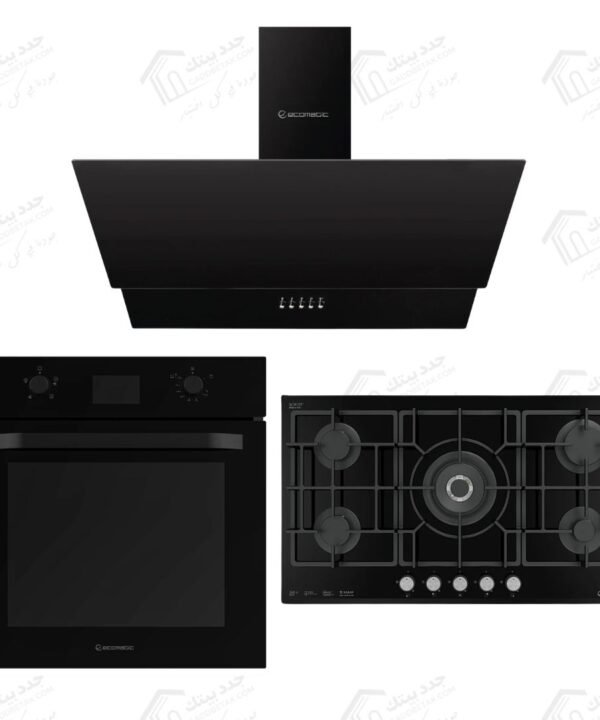 طقم بلت إن ايكوماتيك شفاط ديكوري 90 سم قوة شفط 750 م³/س 3 سرعات H9307MRB ايكوماتك مسطح غاز بلت إن 92 سم كريستال أسود 5 شعلات S997XLC ايكوماتك فرن غاز بلت ان 67 لتر 60 سم كريستال أسود ديجيتال G6504GTDX