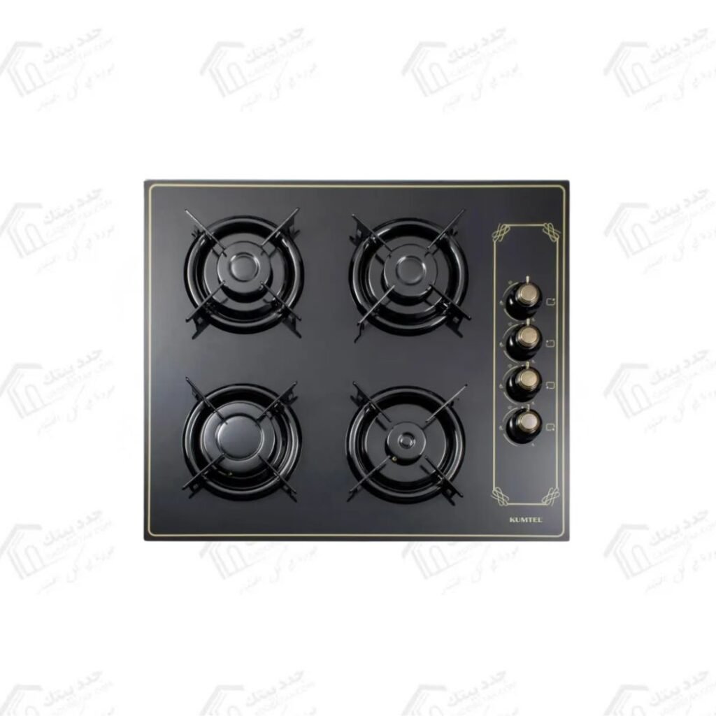 كومتيل مسطح غاز بلت إن Rustiq مقاس 60 سم 4 شعلة بتصميم فاخر من الزجاج الأسود C6-40BTF-BL-Rustiq