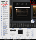 كومتيل فرن غاز بلت إن مقاس 60 سم 60 لتر بتصميم فاخر من الزجاج الأسود A6CG Black Glass - الصورة 3